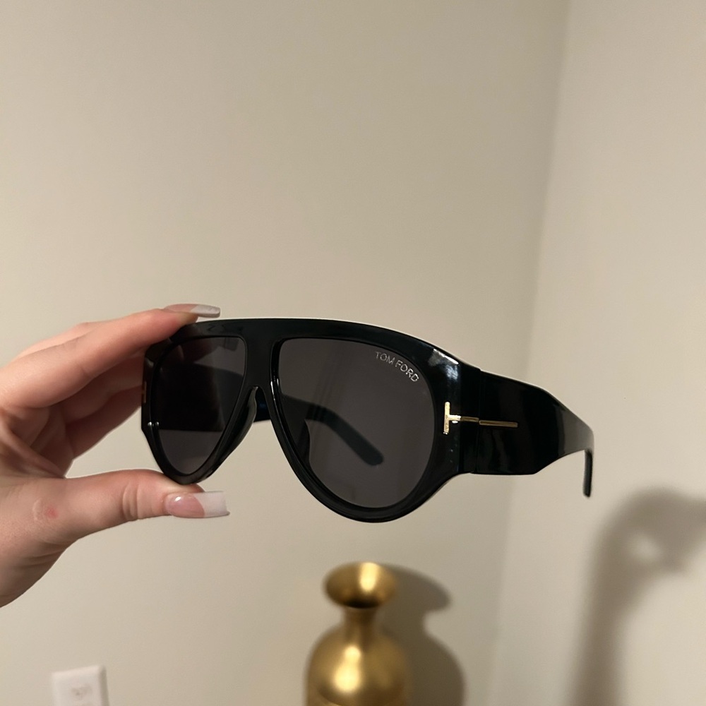 Tom Ford Black Shield Sunglasses with Gold Accents